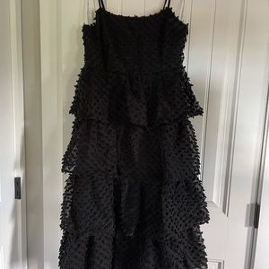 lulus size small black tiered pom pom midi dress
